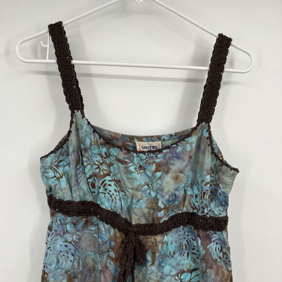 SANTIKI Embellished Boho Crochet Spaghetti Strap Top Blouse XL Fairy Goblincore - Picture 3 of 11